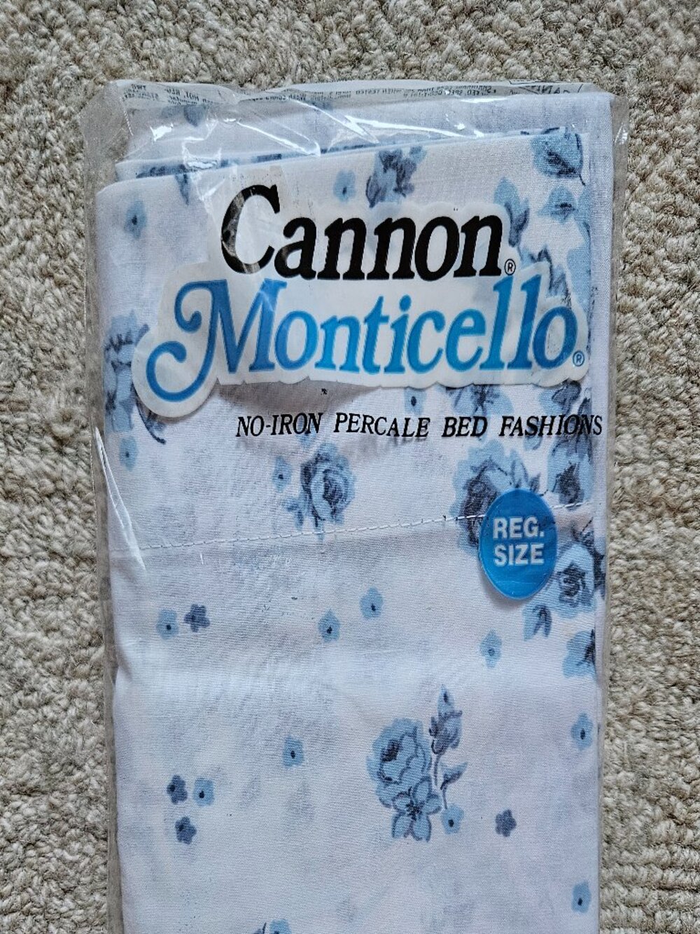 Vintage Cannon Monticello Pillowcase Set of 2 White and Blue Floral Cottagecore